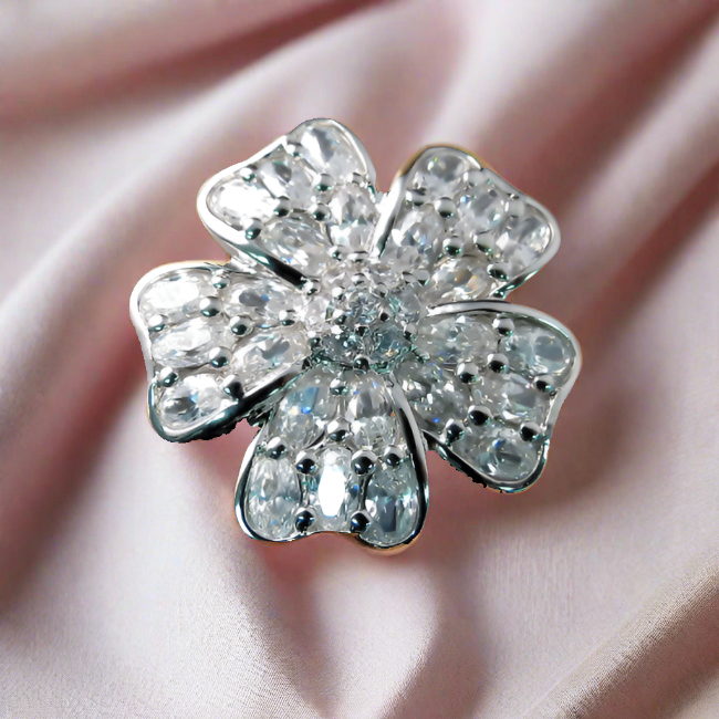 CZ Flower Brooch - Cubic Zirconia Bridal Jewelry
