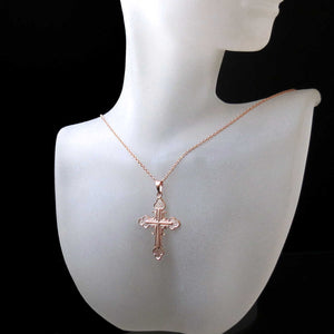 pink gold Serbian Orthodox cross necklace