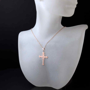 Serbian Orthodox Cross Necklace Pink Gold