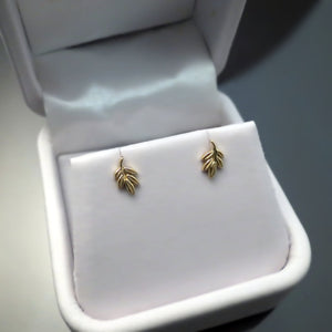 tiny yellow gold leaf studs earrings