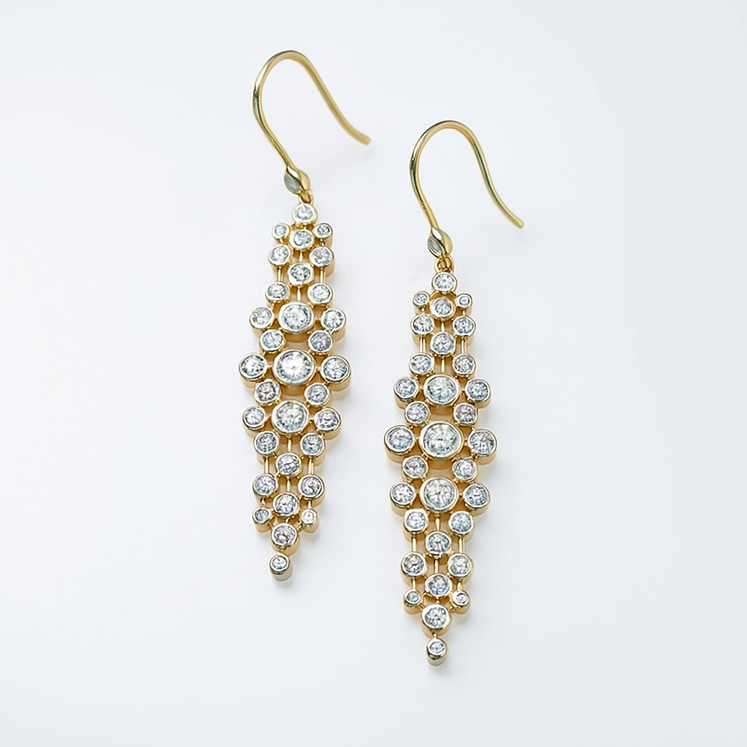 CZ yellow gold earrings long modern design