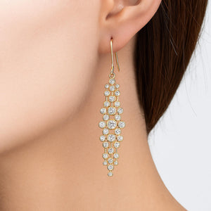 CZ yellow gold earrings long modern unique