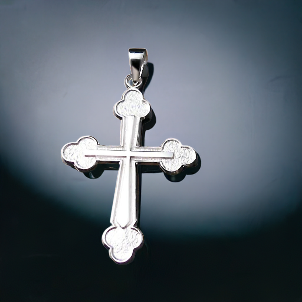 Ukrainian Greek Russian Orthodox Cross White Gold