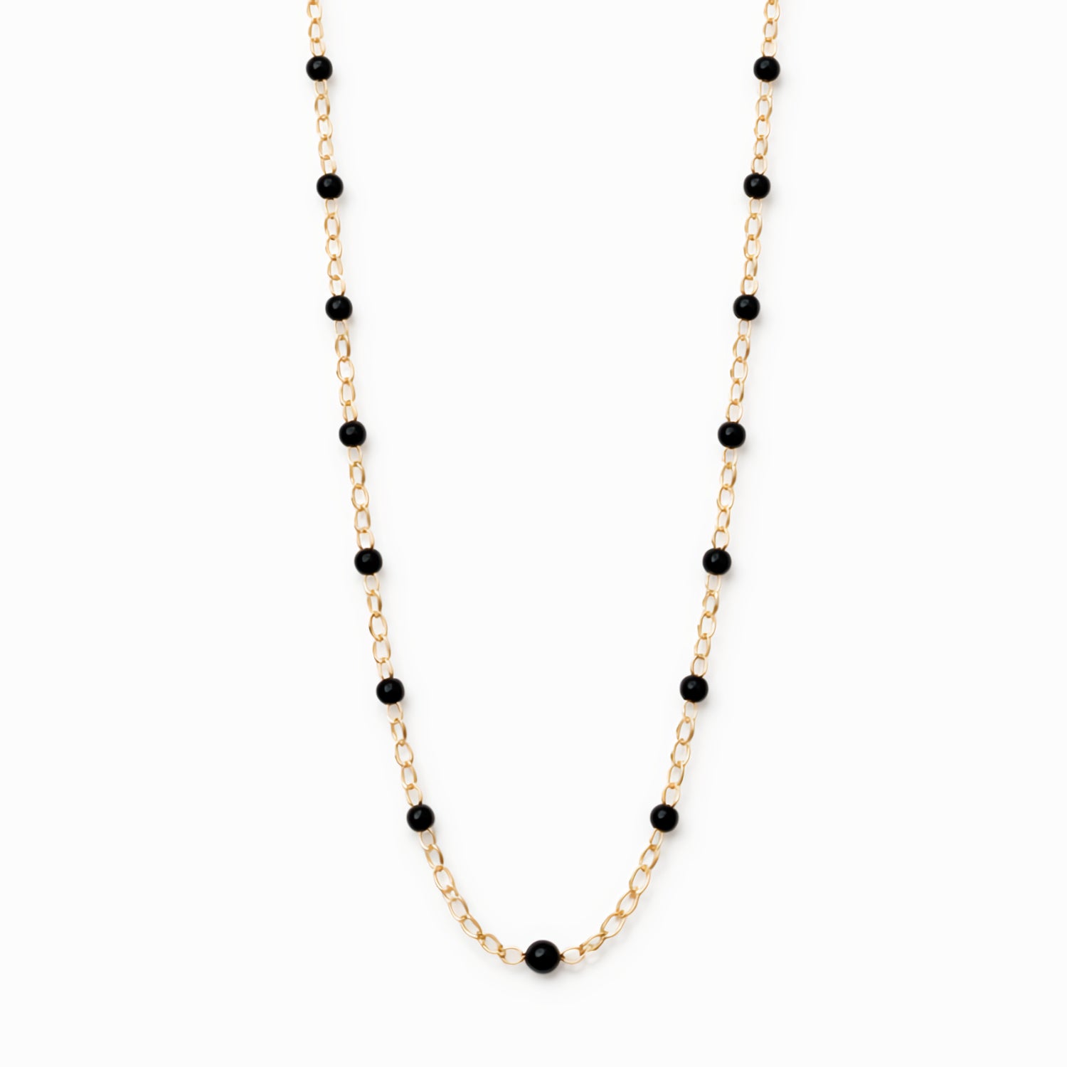 black bead station necklace 14K yellow gold