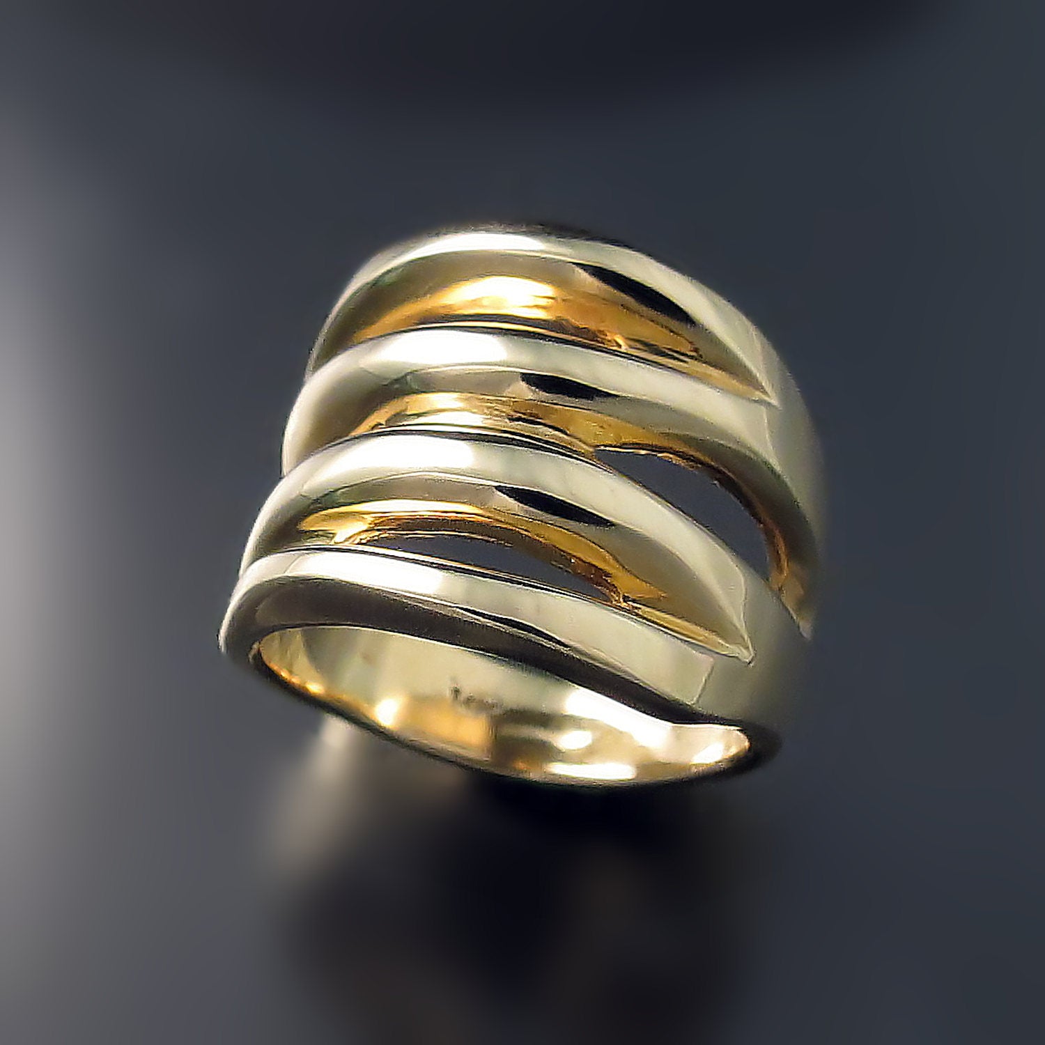 wide statement ring in solid gold