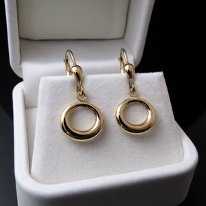 circle drop yellow gold dangle earrings