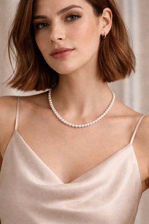 classic white ivory pearls on model