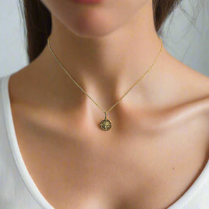 compass necklace in solid 14K gold