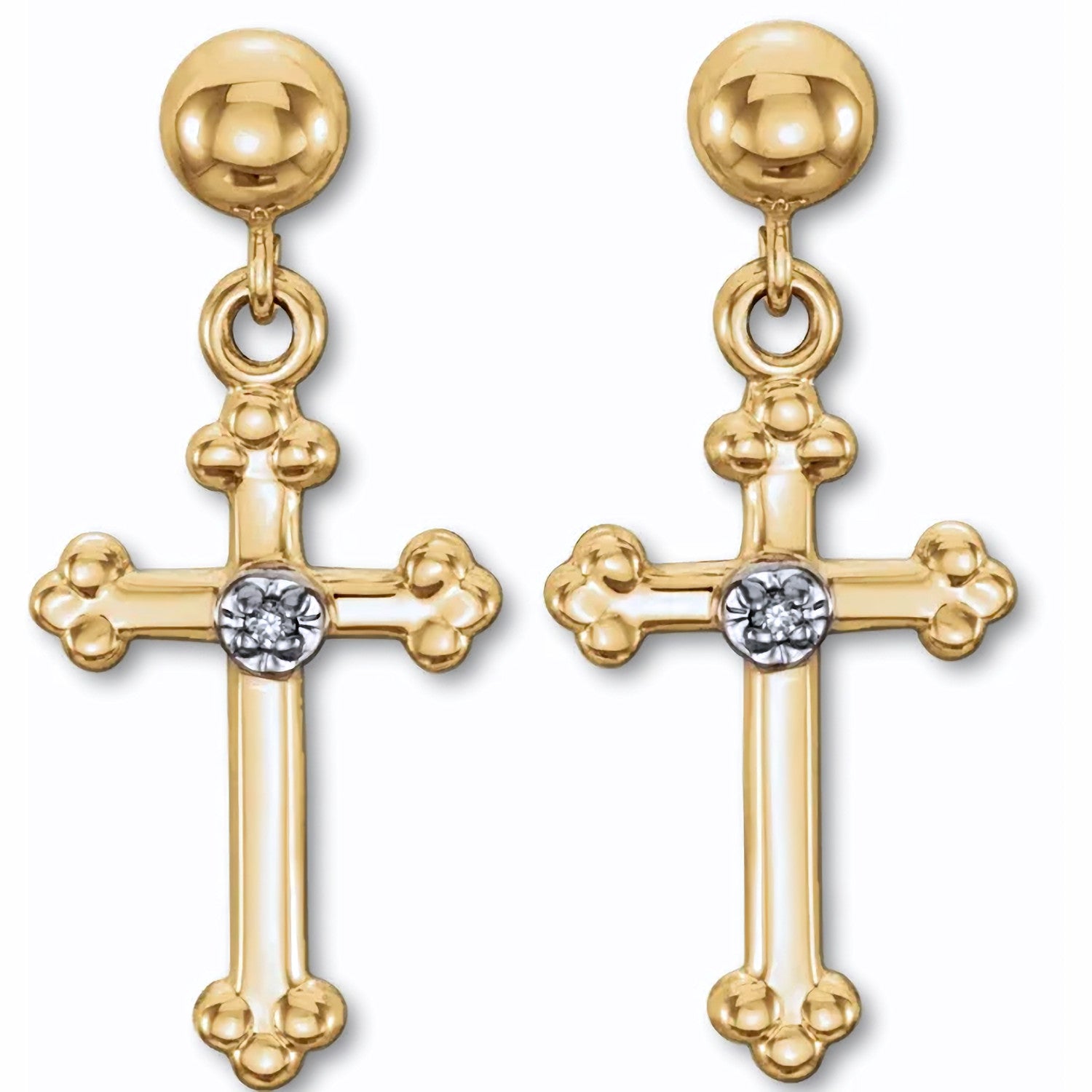 cross earrings in gold with diamonds