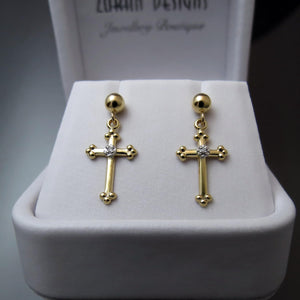 cross earrings in gold with diamonds