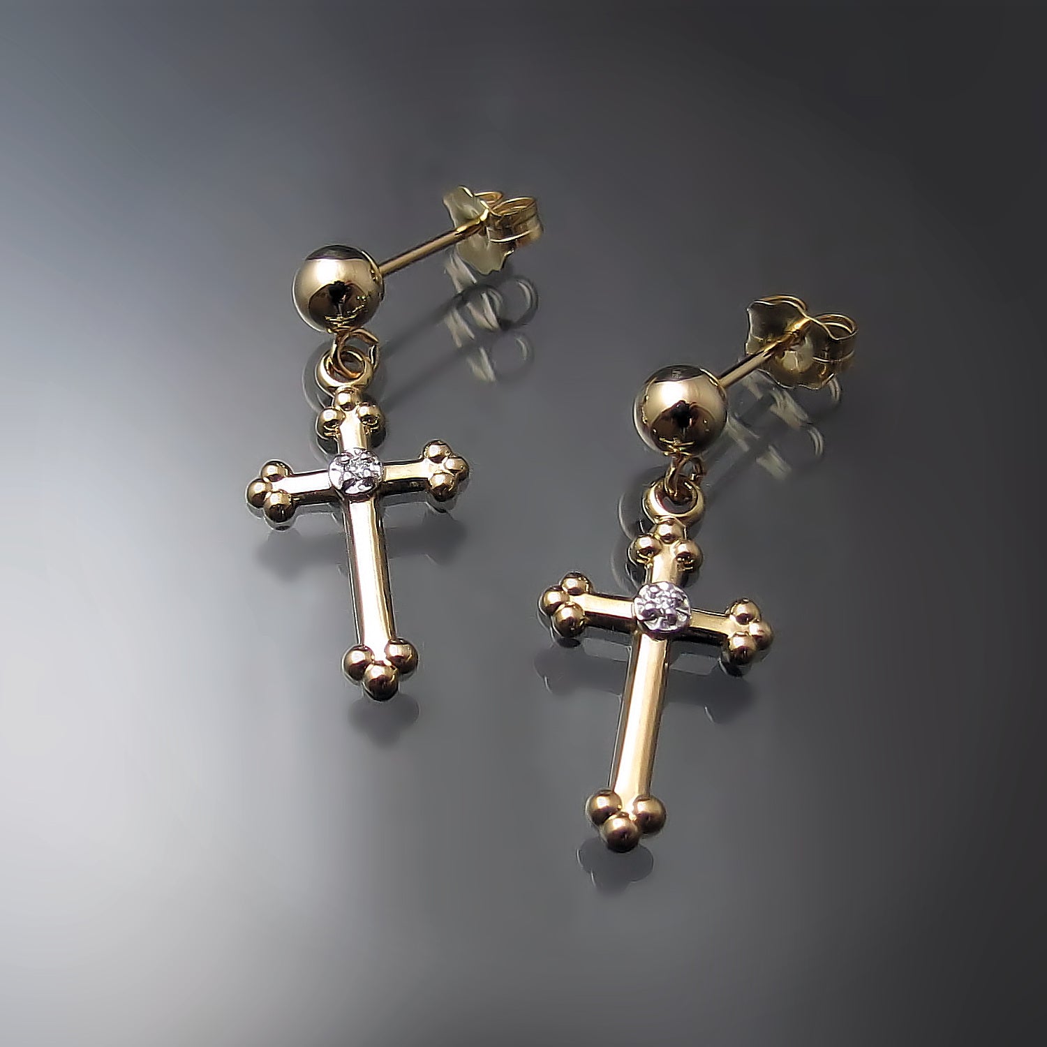 Cross Earrings in 14K Yellow Gold Christian or Orthodox Baptism