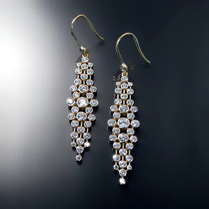 cubic zirconia yellow gold long dangle earrings