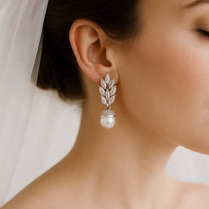 cz pearl bridal earrings vintage style