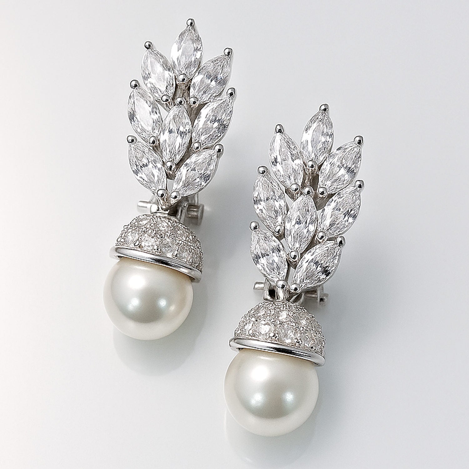 cz pearl earrings bridal evening vintage style