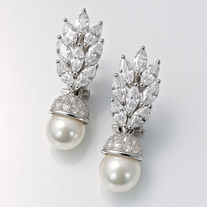 cz pearl earrings bridal evening vintage style