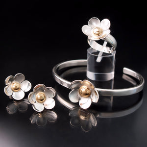 daisy flower jewelry set of earring bracelet and ring