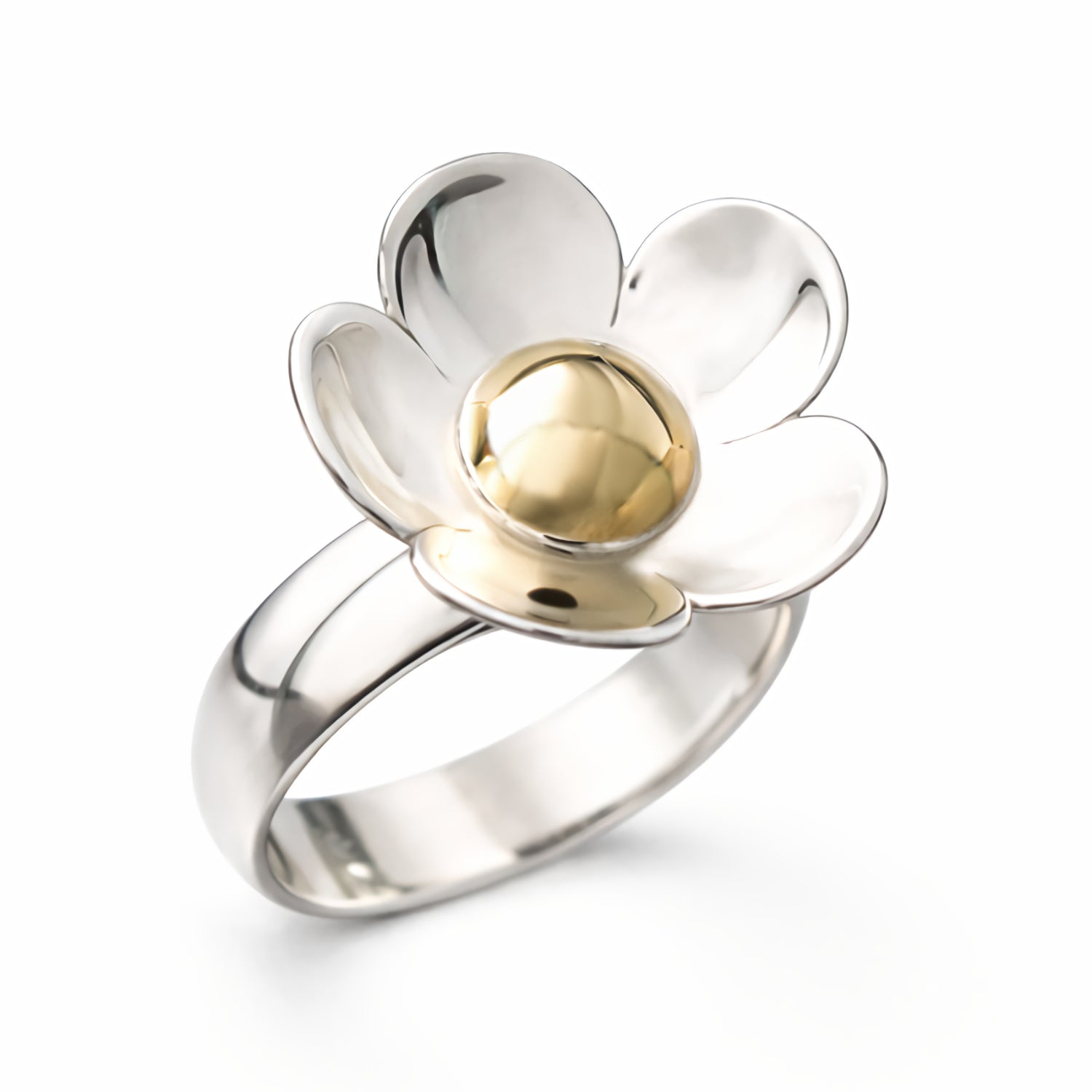 daisy flower ring two tone silver yellow gold