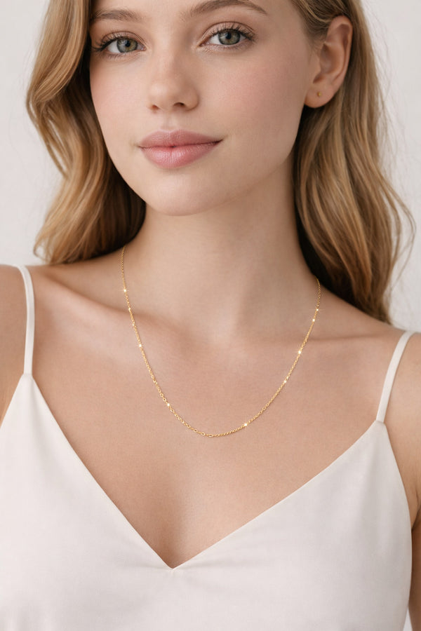 Delicate Sparkly Diamond Cut Cable Link Chain in Solid 14K Gold