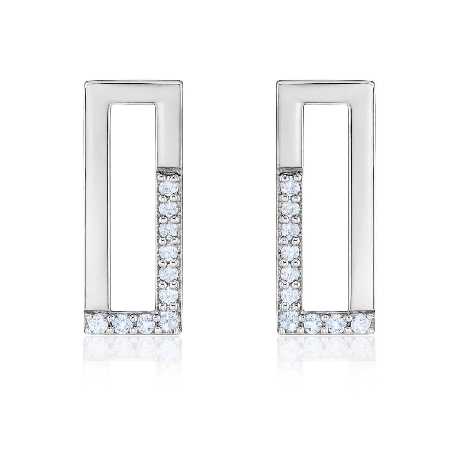 Rectangle Pavé Diamond Earrings in 14K White Gold modern minimalist
