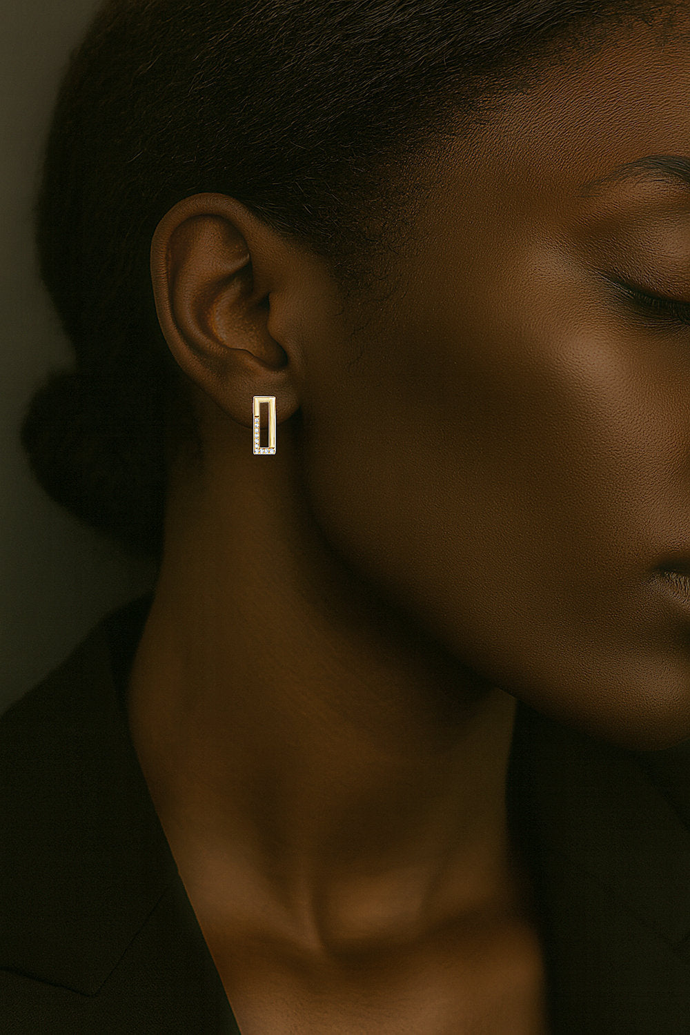Rectangle Pavé Diamond Earrings in 14K Yellow Gold Modern Minimalist