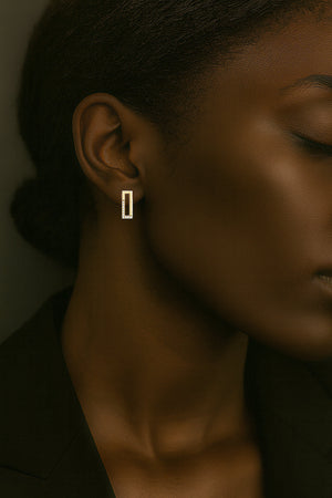 Rectangle Pavé Diamond Earrings in 14K Yellow Gold on model
