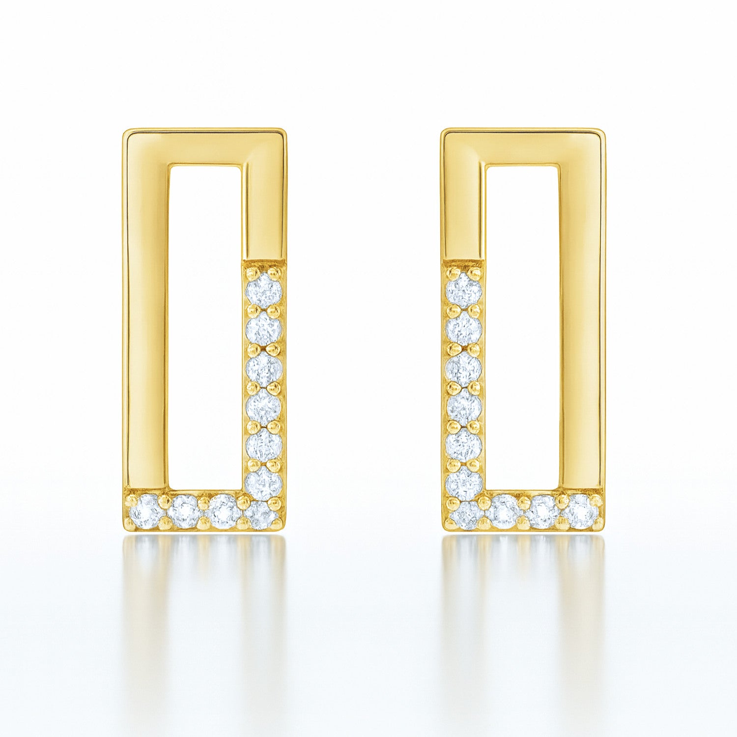 Rectangle Pavé Diamond Earrings in 14K Yellow Gold Modern Minimalist