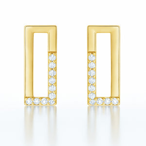 Rectangle Pavé Diamond Earrings in 14K Yellow Gold Modern Minimalist