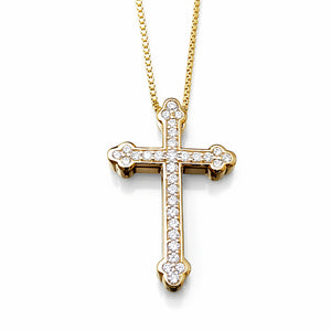 diamond Orthodox cross pendant necklace in yellow gold