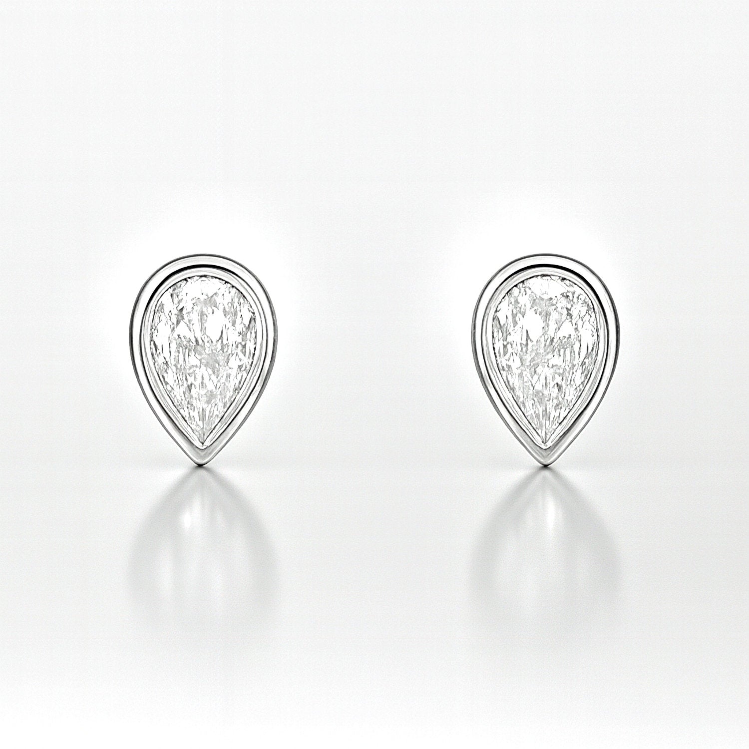 Bezel Pear Solitaire Lab Diamond Stud Earrings