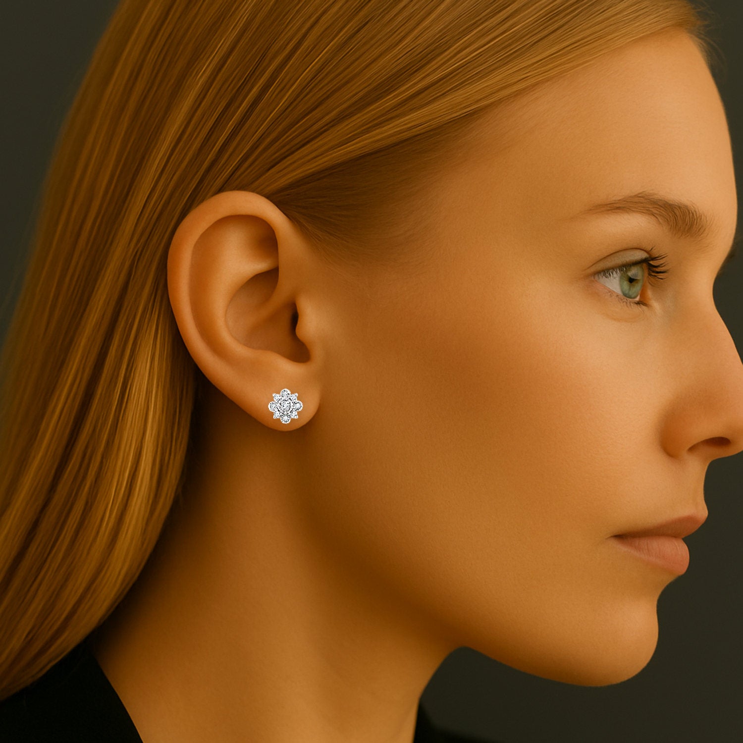 Diamond Stud Earrings with Vintage Inspired Floral Design