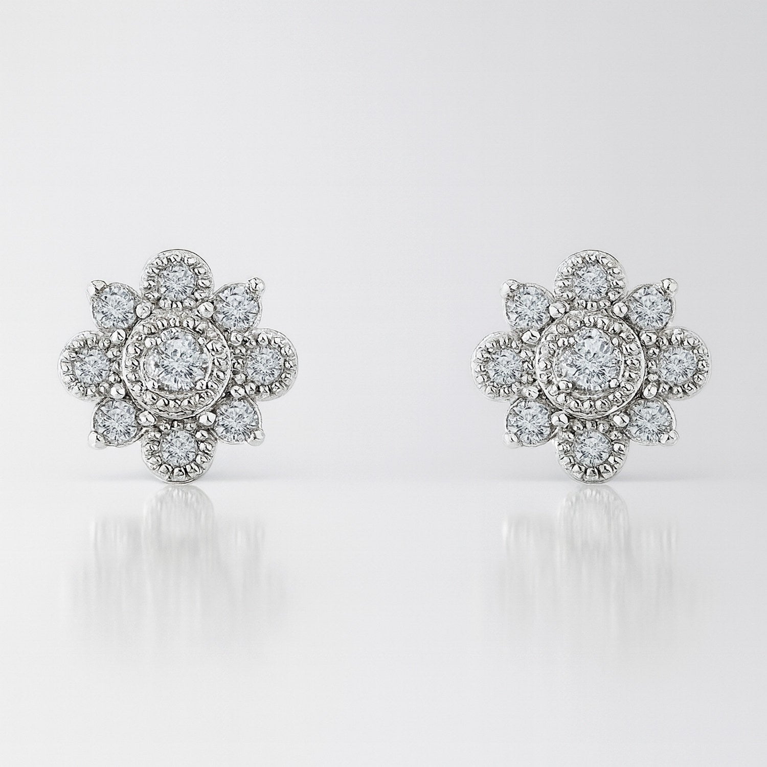 Diamond Stud Earrings with Vintage Inspired Floral Design