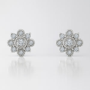 Diamond Stud Earrings with Vintage Inspired Floral Design
