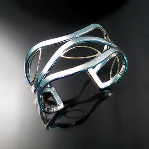 elegant silver gold wide cuff statement bracelet