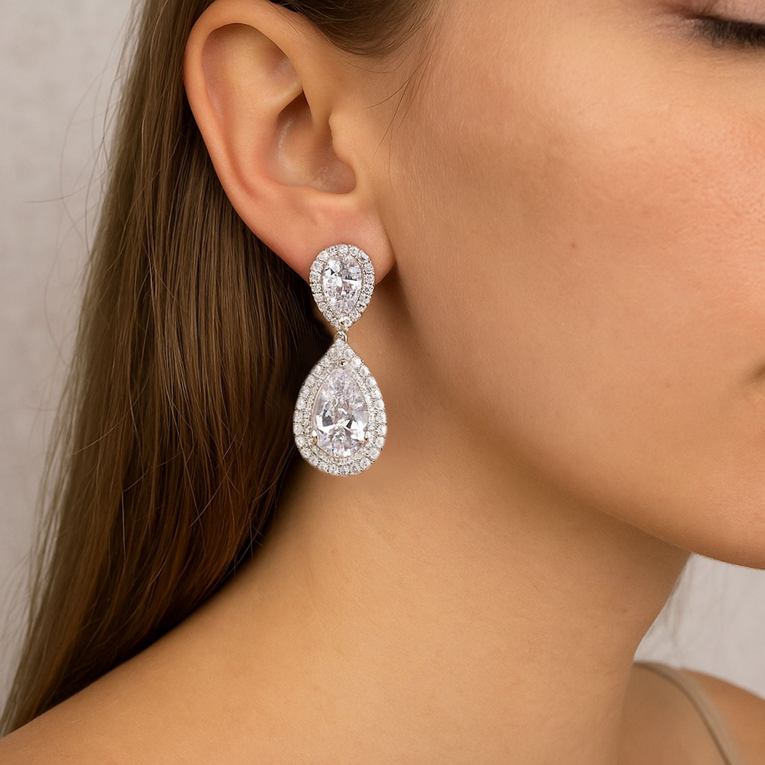 bridal evening dangle cz earrings with imitation diamonds