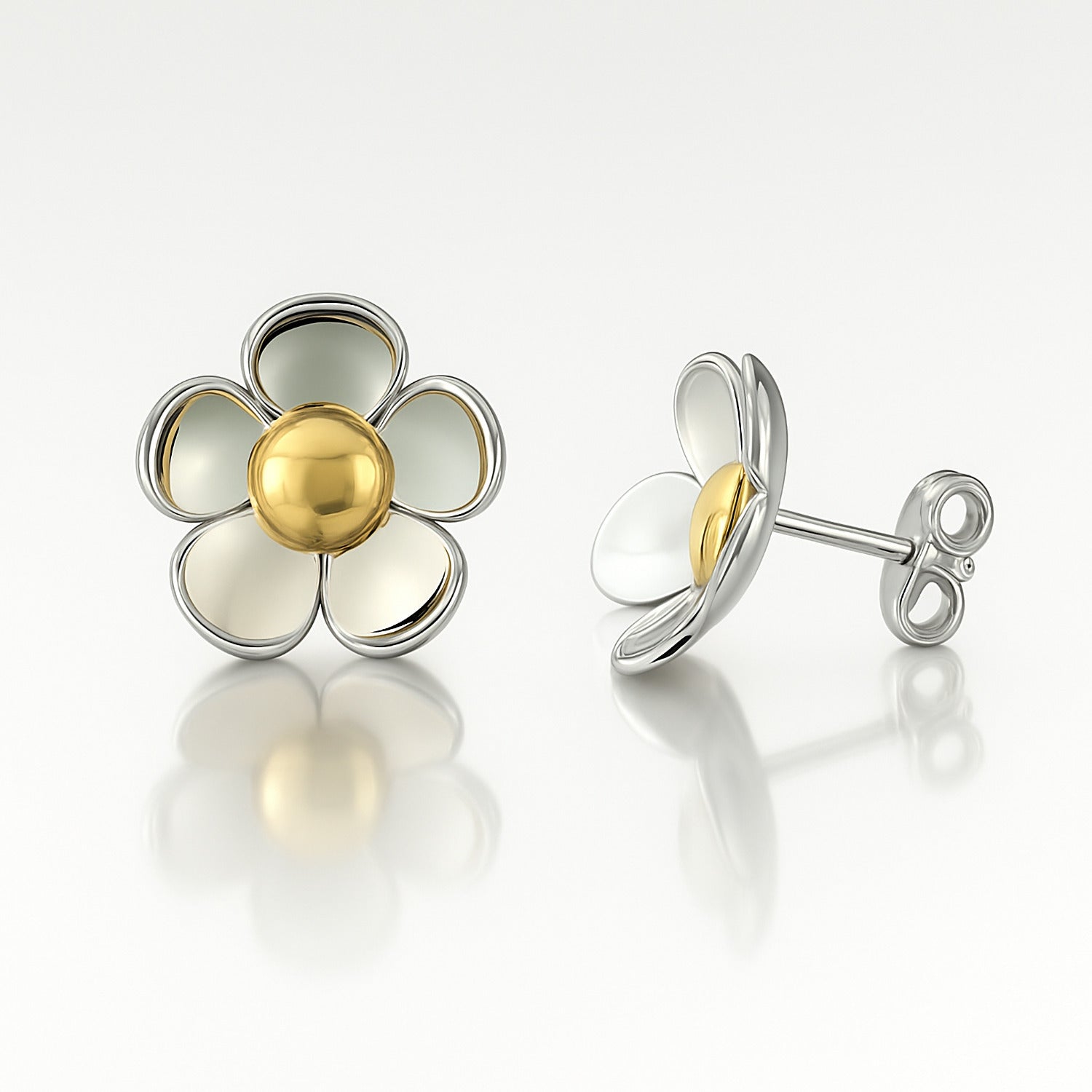 daisy flower earrings silver gold