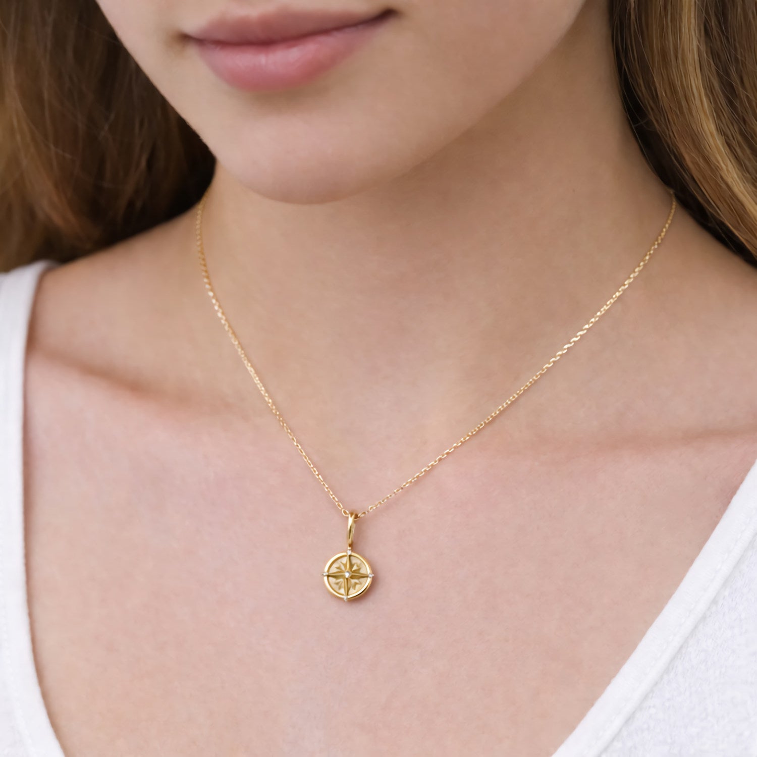 compass pendant 14K yellow gold