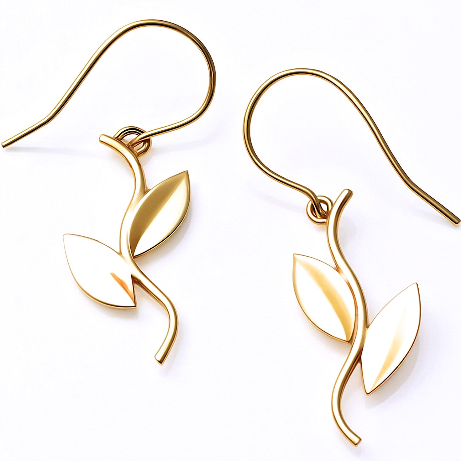 gold vine leaf dangle earrings nature jewelry