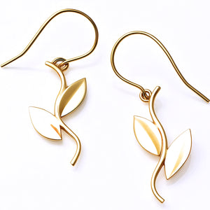 gold vine leaf dangle earrings nature jewelry