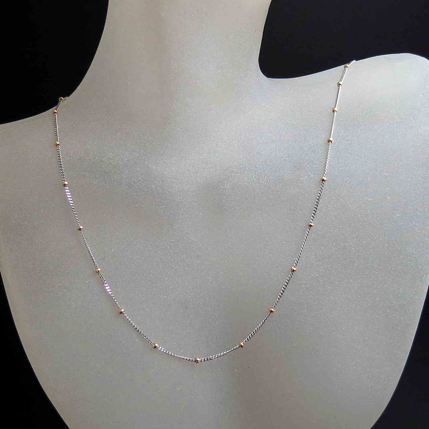 Two Tone Gold Bead Station Chain Necklace - Dainty Gold Jewelry - Zoran ...