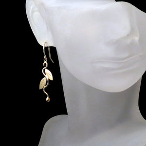 long leaf earrings yellow gold