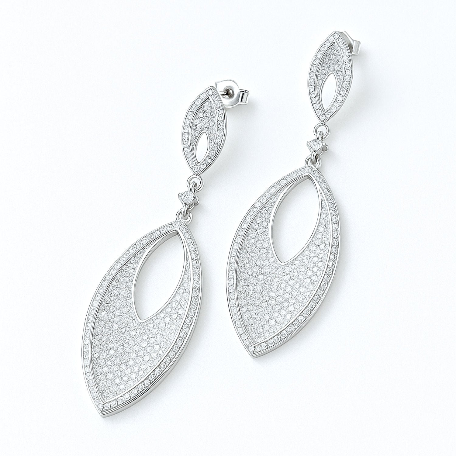 long pave set silver CZ imitation diamond earrings