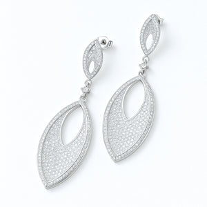 long pave set silver CZ imitation diamond earrings