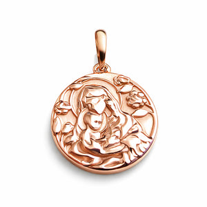 Mary Baby Jesus Madonna Bogorodica pendant in rose gold
