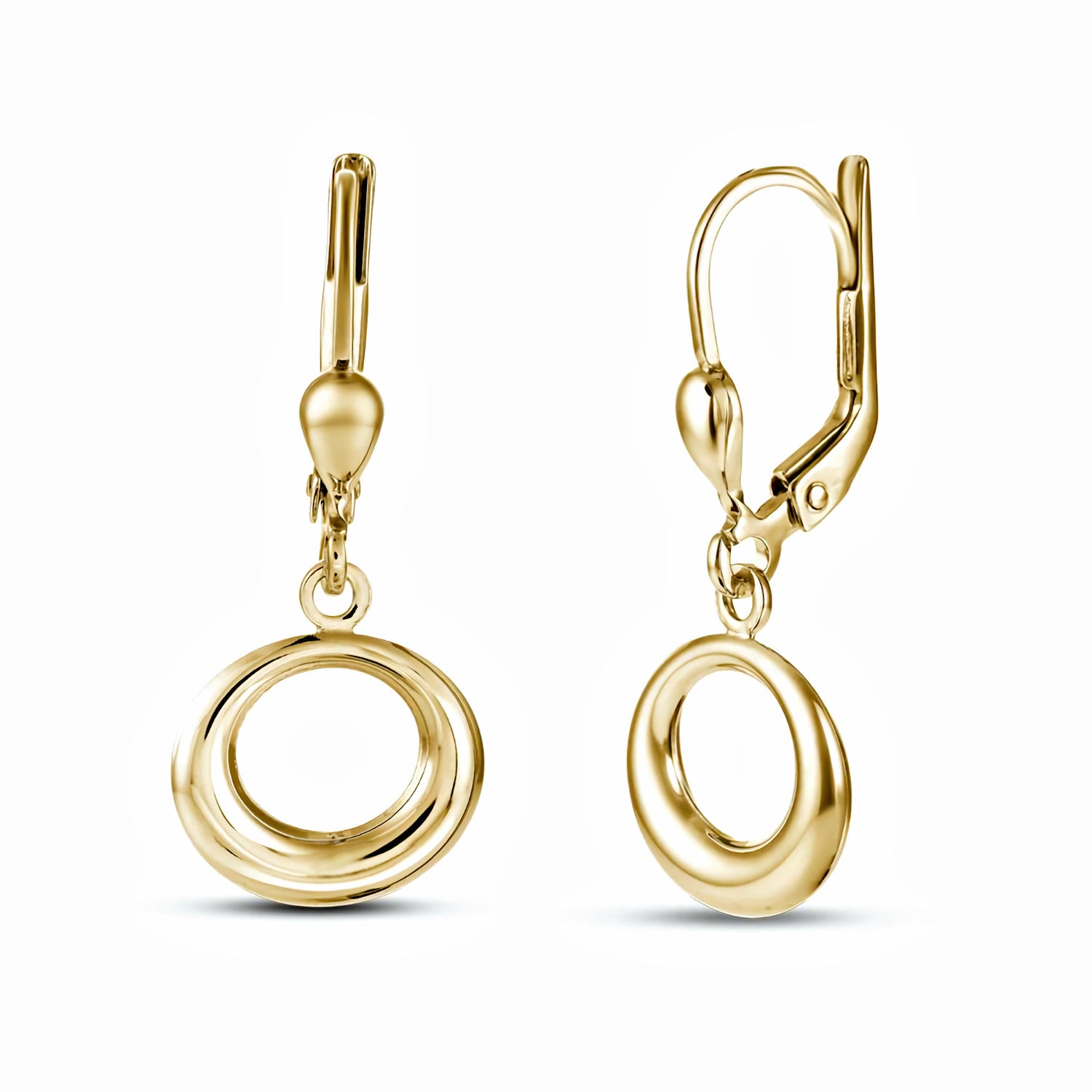 minimalist earrings circle dangle yellow gold