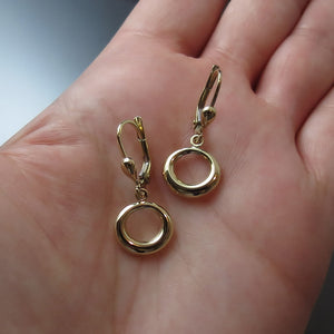minimalist yellow gold circle drop dangle earrings
