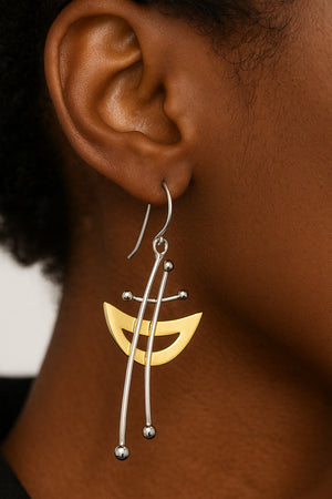 modern artistic statement earrings two tone gold