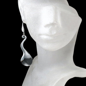 modern long silver statement earrings