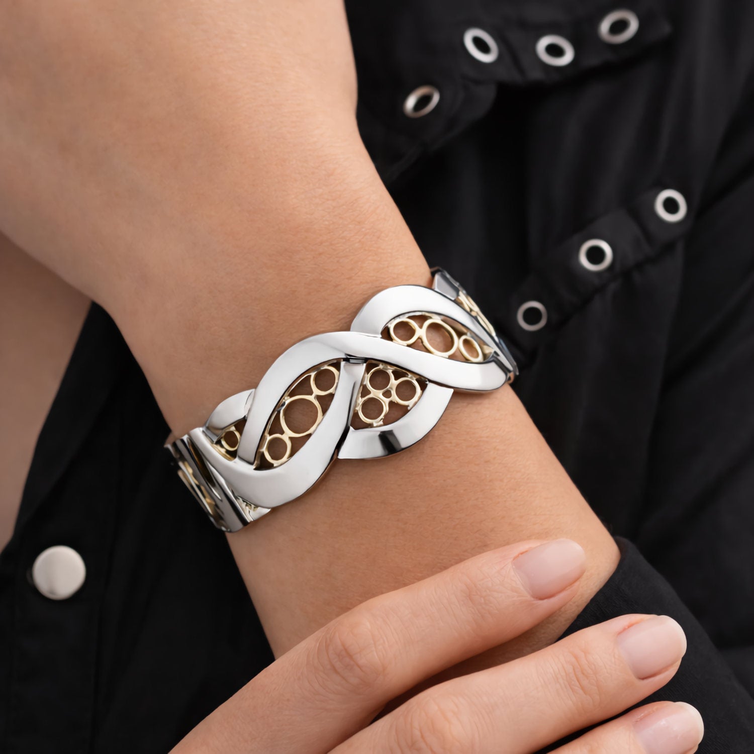 unique silver gold statement bracelet