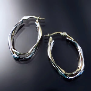 oblong hoop earrings two tone gold twisted intertwined