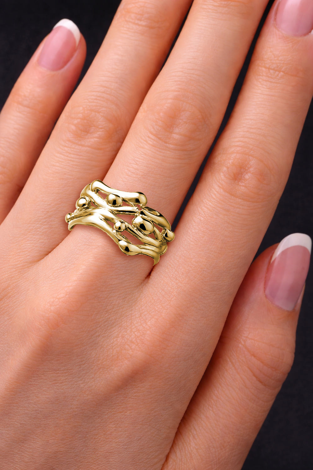 organic wide statement ring in yellow gold